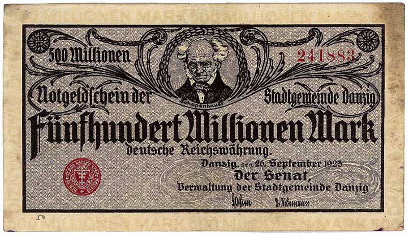 A 500-million Mark bank note from pre-war Germany